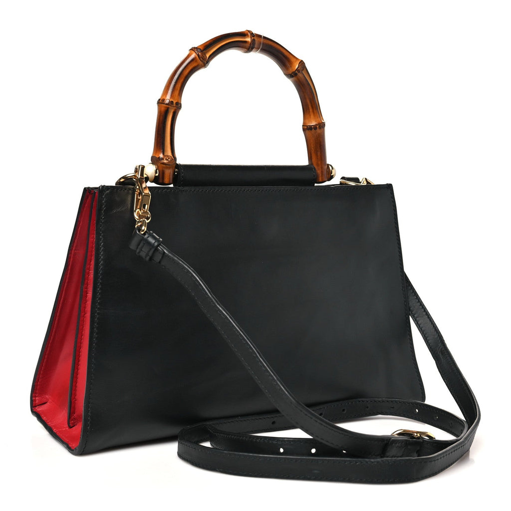 Nappa Bamboo Web Small Nymphaea Top Handle Bag Black