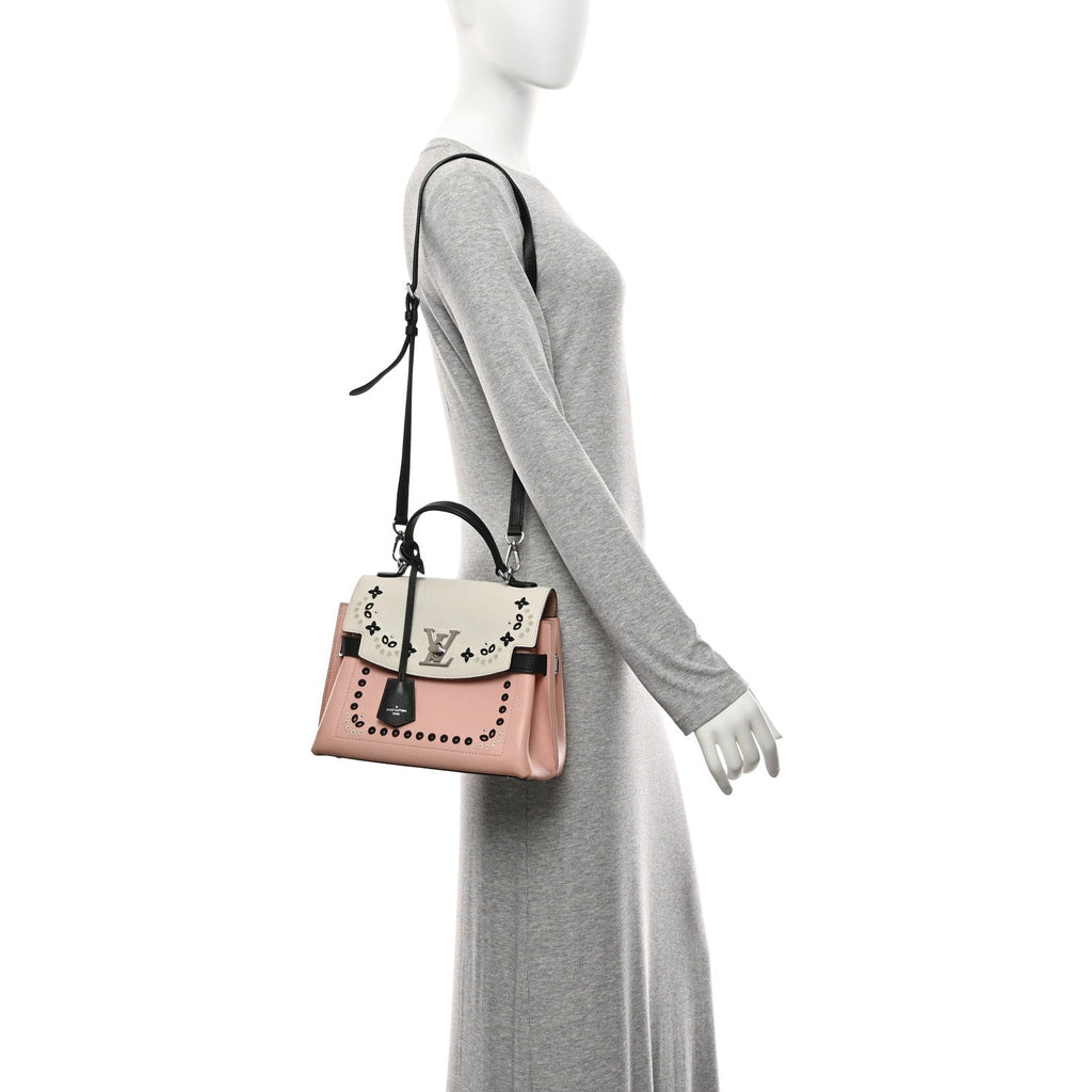 Soft Calfskin Embroidered Lockme Ever BB Rose Pink Snow White Black
