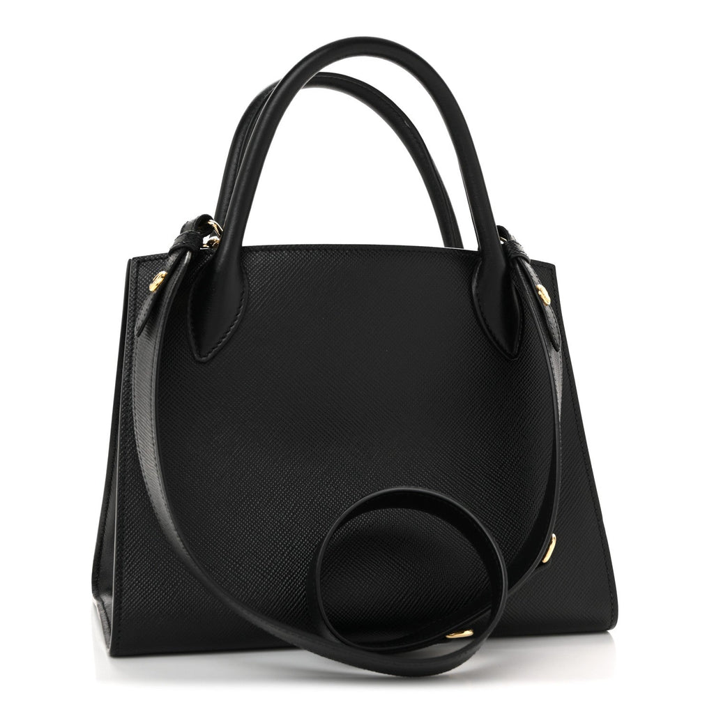 Saffiano Cuir Calfskin Small Monochrome Top Handle Tote Black