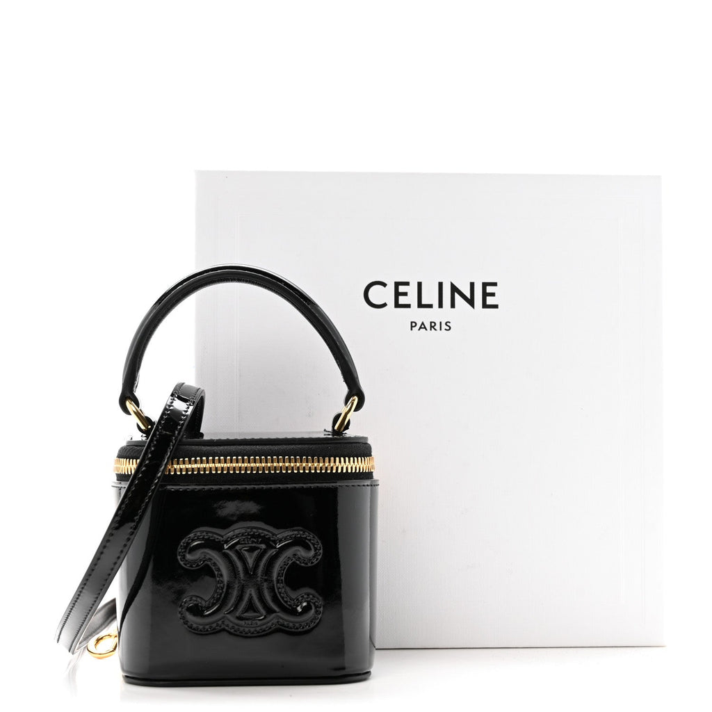 Patent Calfskin Triomphe Mini Vanity Case Black