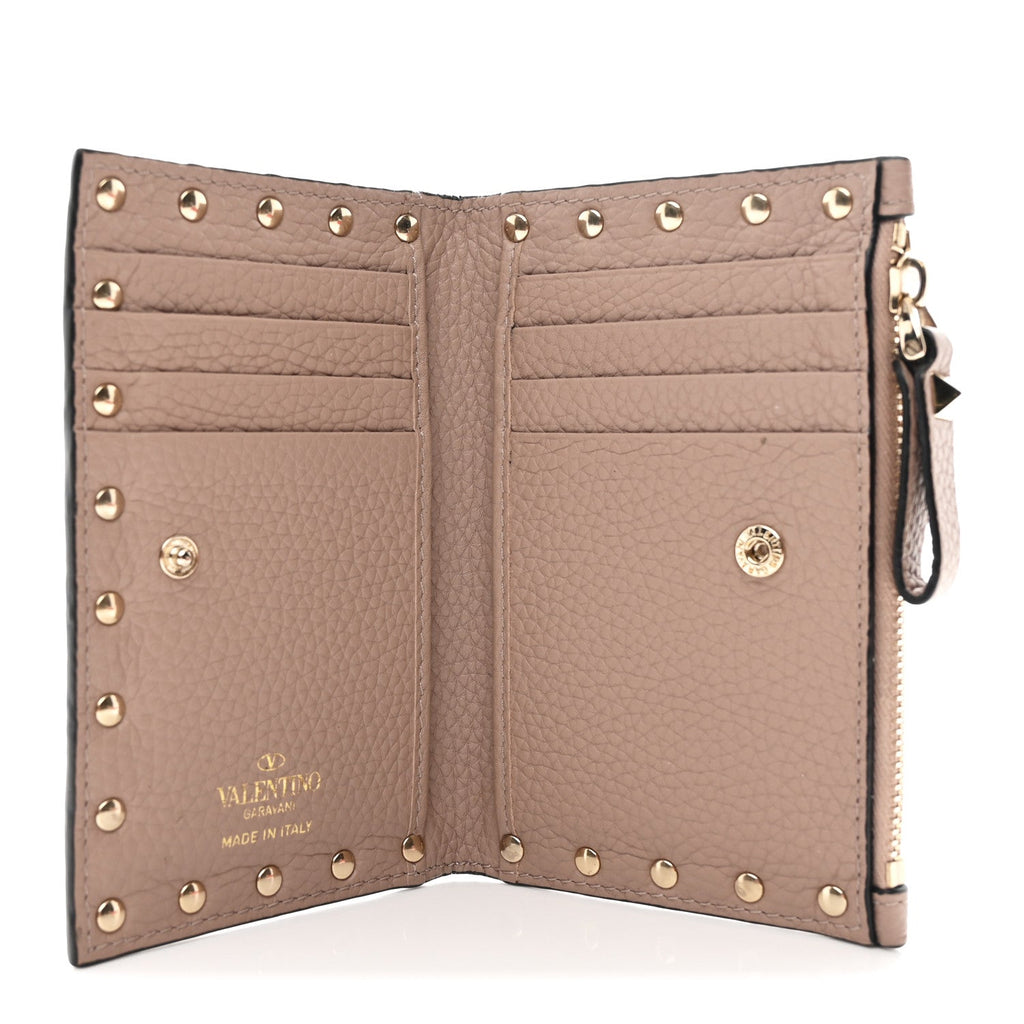 Grainy Calfskin Rockstud Coin Purse  Holder Poudre