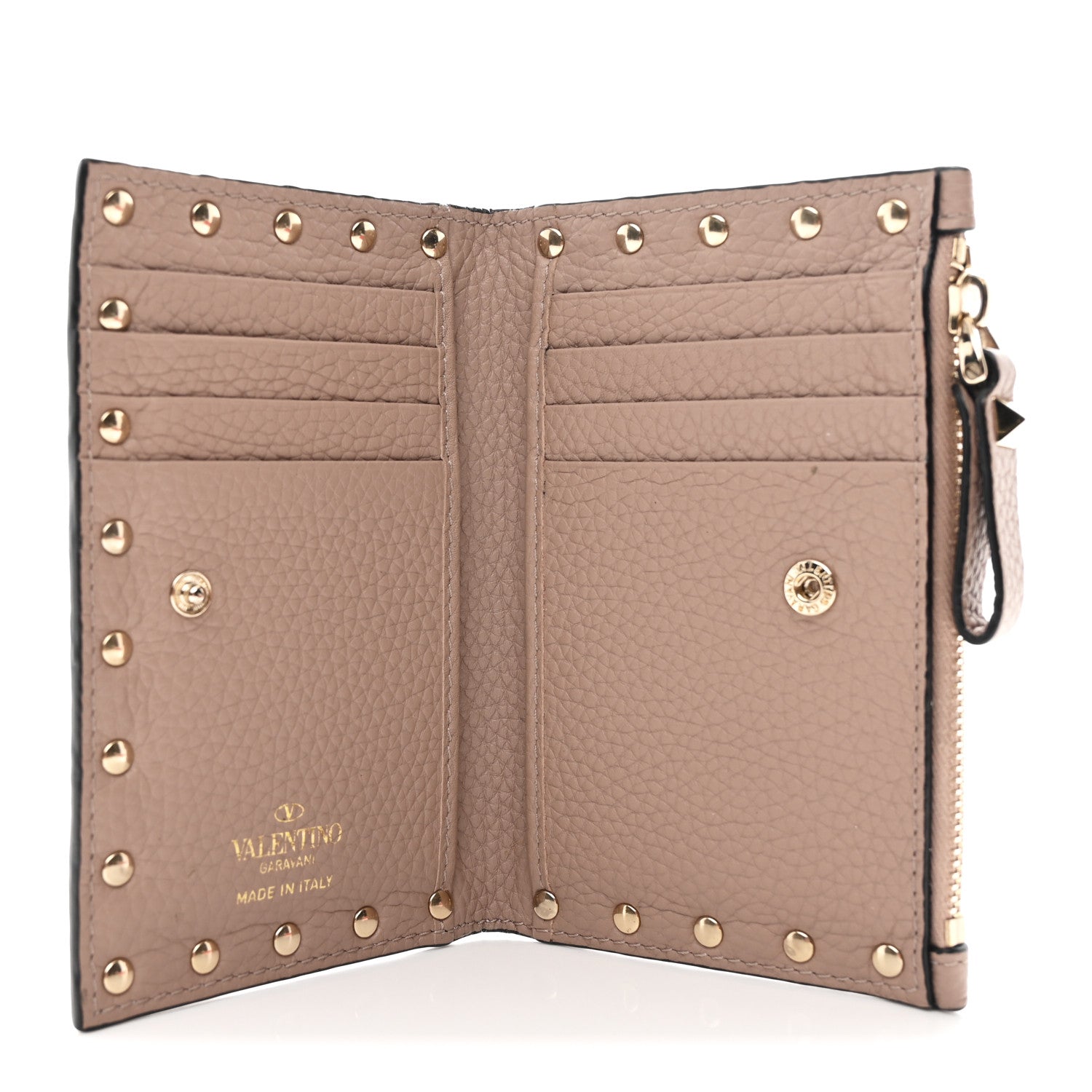 Grainy Calfskin Rockstud Coin Purse  Holder Poudre