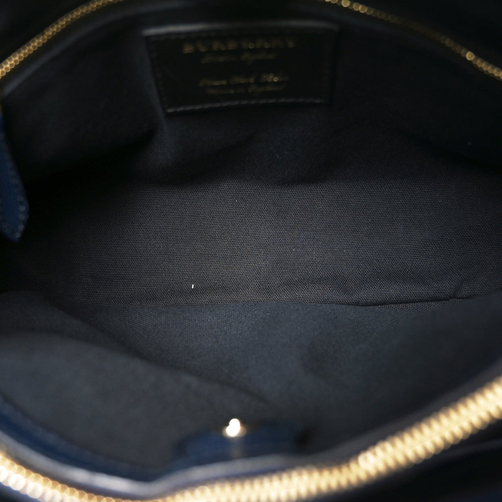 Derby Calfskin House Check Medium Banner Tote Ink Blue