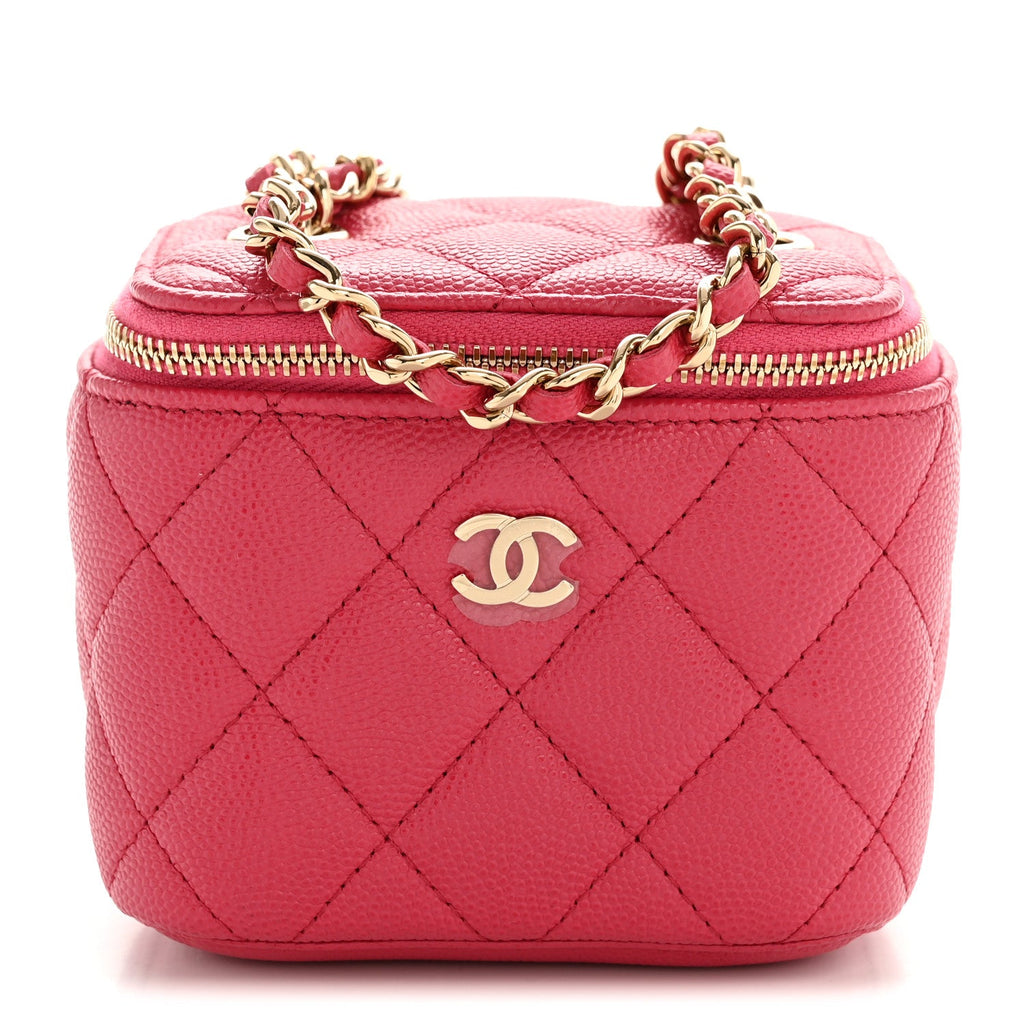 Caviar Quilted Mini Vanity Case With Chain Dark Pink