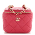 Caviar Quilted Mini Vanity Case With Chain Dark Pink