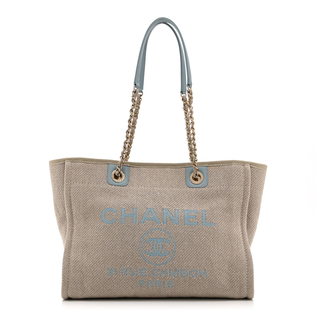 Mixed Fibers Calfskin Small Deauville Tote Grey Light Blue