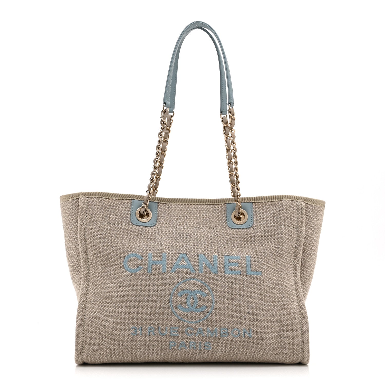 Mixed Fibers Calfskin Small Deauville Tote Grey Light Blue