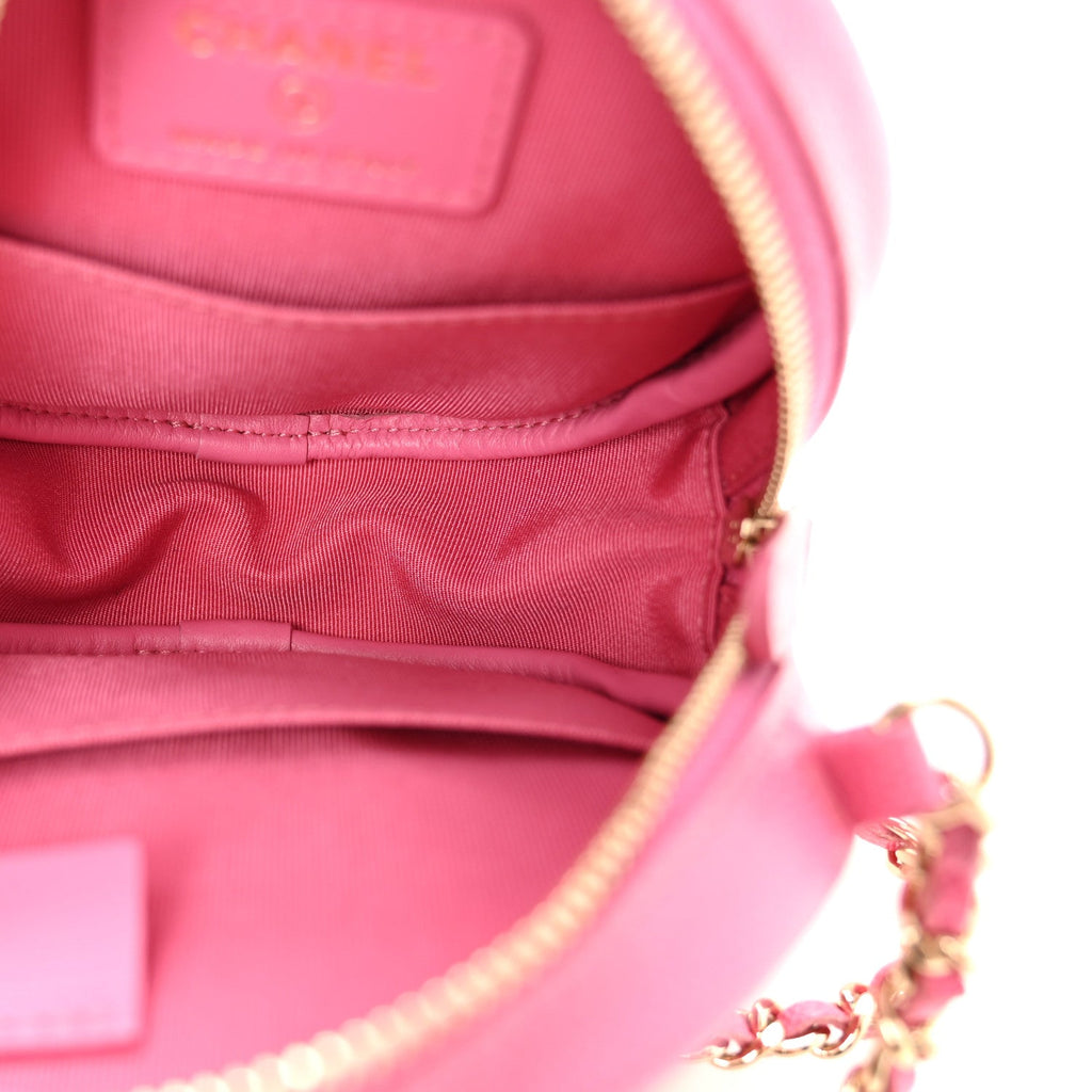 Caviar Quilted Round Clutch With Chain Pink