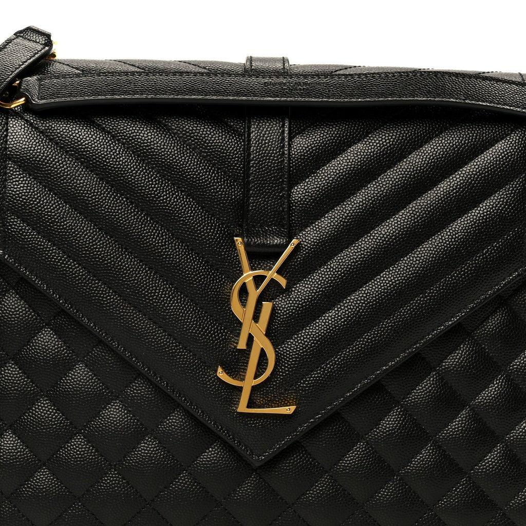 Grain De Poudre Textured Mixed Matelasse Large Triquilt Monogram Satchel Black