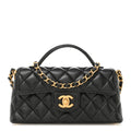 Lambskin Quilted Mini Flap Top Handle Bag Black