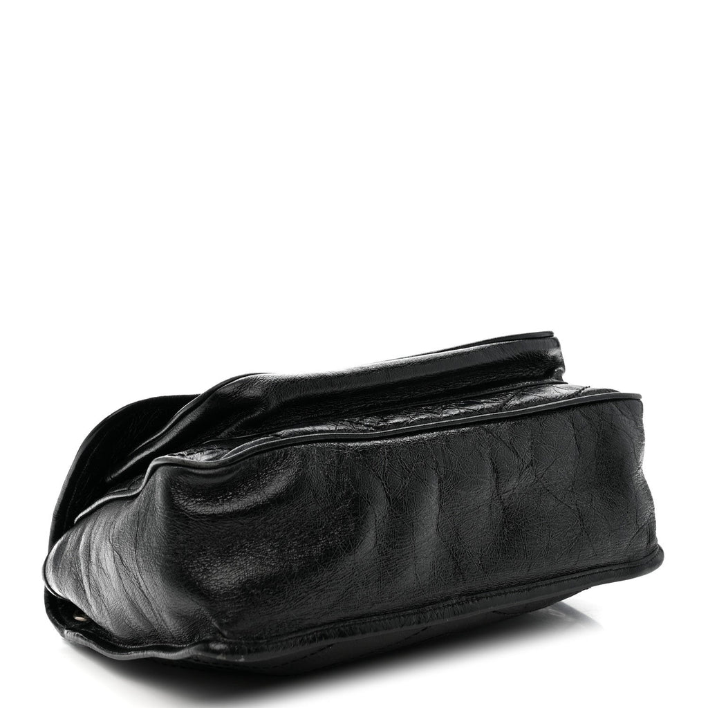 Crinkled Calfskin Matelasse Monogram Medium Niki Chain Satchel Black