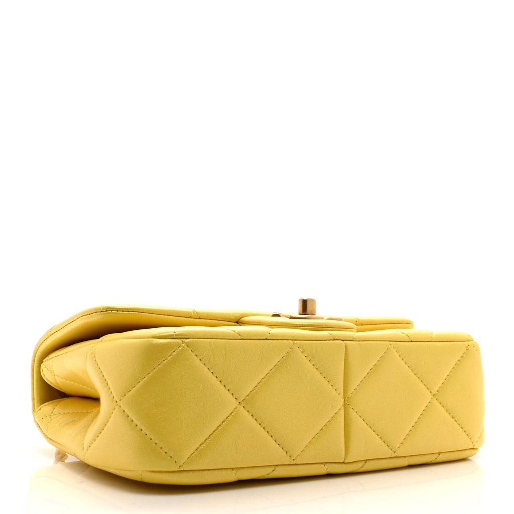 Iridescent Lambskin Quilted Mini Rectangular Pearl Crush Flap Yellow