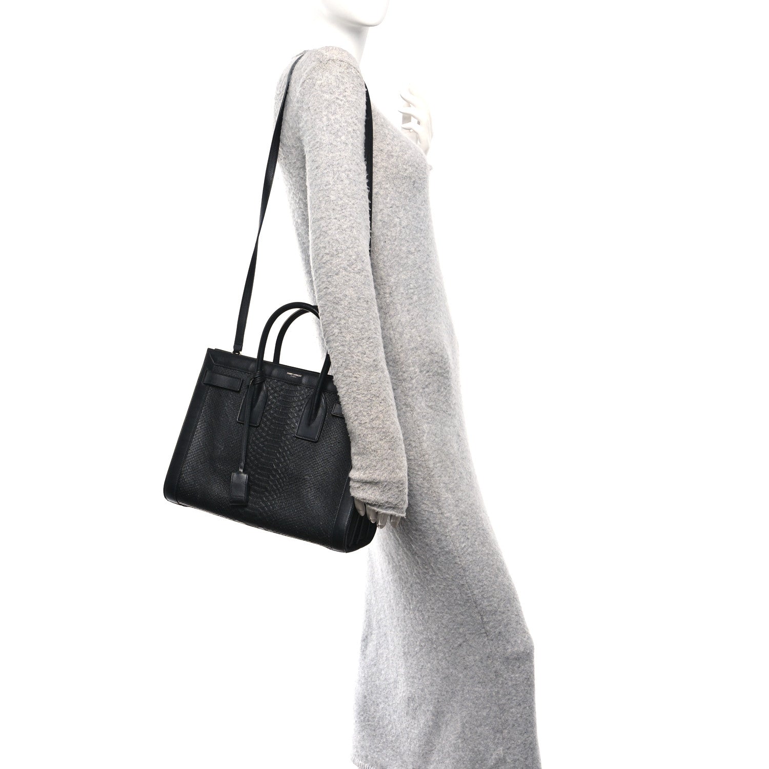 Python Calfskin Embossed Small Sac de Jour Black