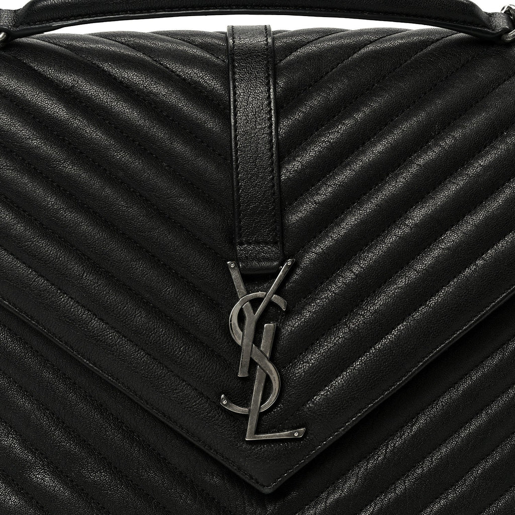 Sheepskin Matelasse Chevron Monogram Large College Satchel Black