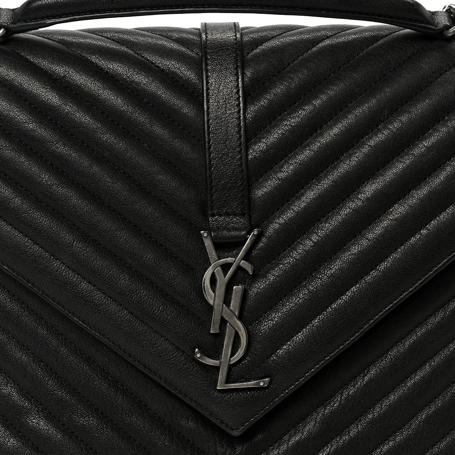 Sheepskin Matelasse Chevron Monogram Large College Satchel Black