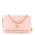 Lambskin Quilted CC Pearl Crush Wallet on Chain WOC Light Pink