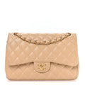 Lambskin Quilted Jumbo Double Flap Beige