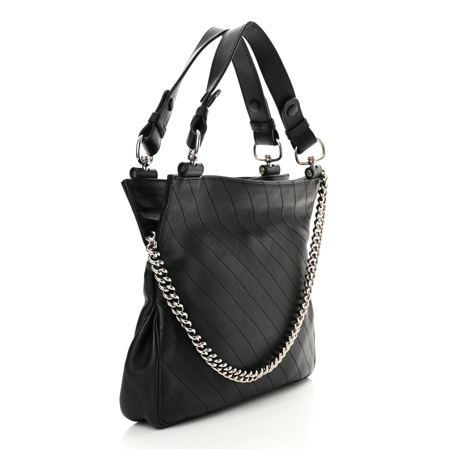 Sakai Be Green Calfskin Diagonal Stitched Small Blondie Tote Black