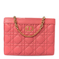 Calfskin Cannage Caro Zipped Pouch With Chain Coral Powder
