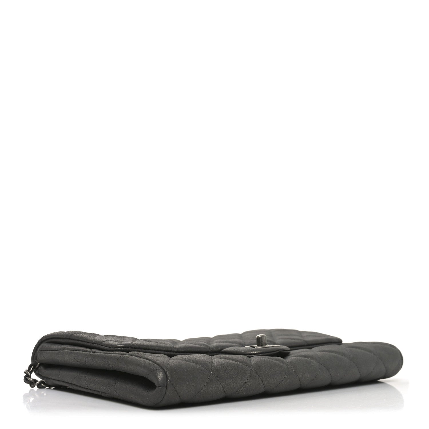 Metallic Lambskin Quilted Clutch With Chain Flap Dark Grey