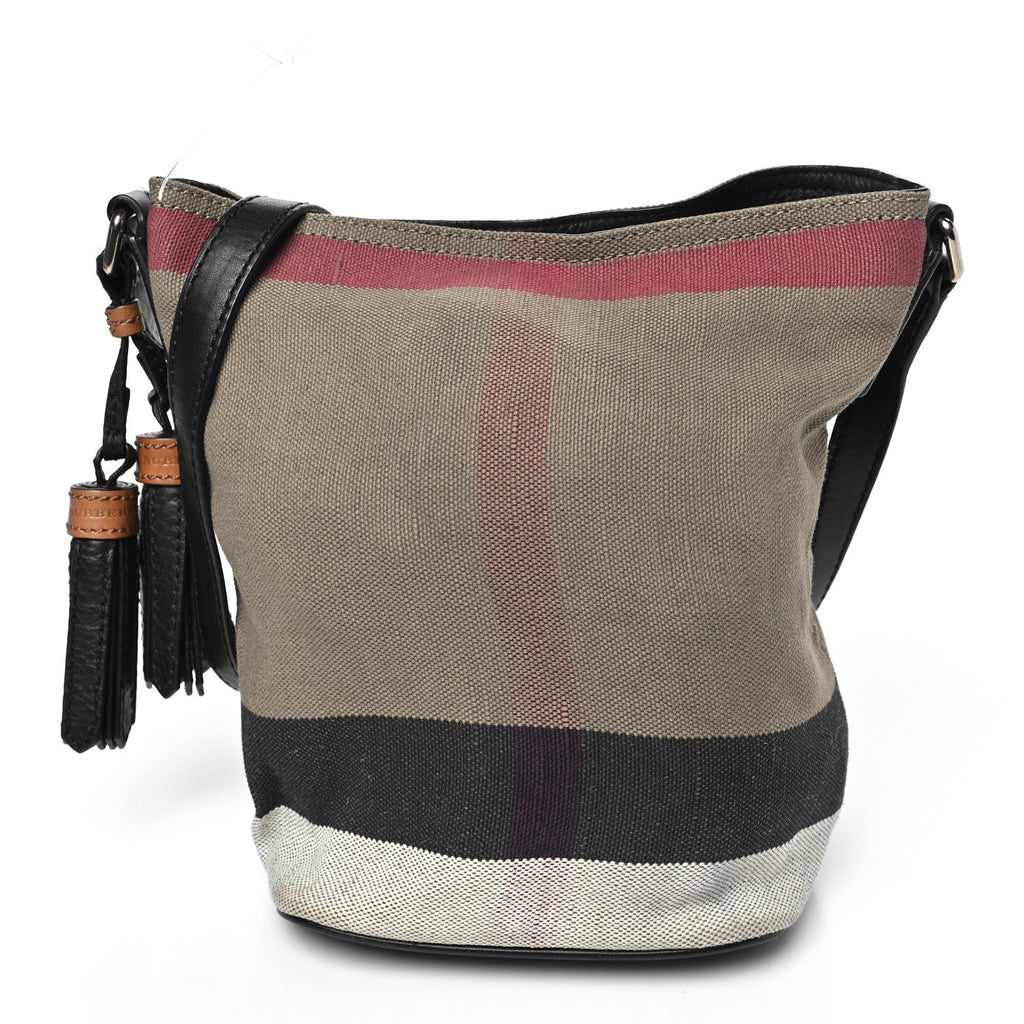 Canvas Mega Check Medium Ashby Bucket Bag Brown