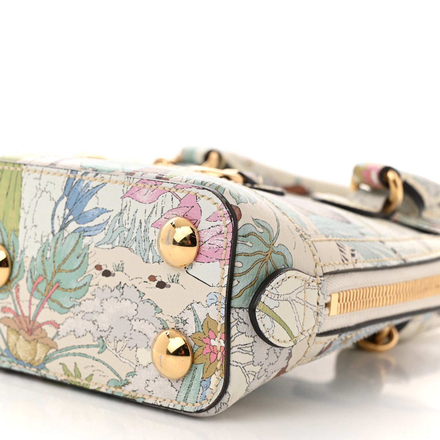 New Shangai Calfskin Tiger Savanah Web Mini Horsebit 1955 Top Handle Bag Chalky White Multicolor
