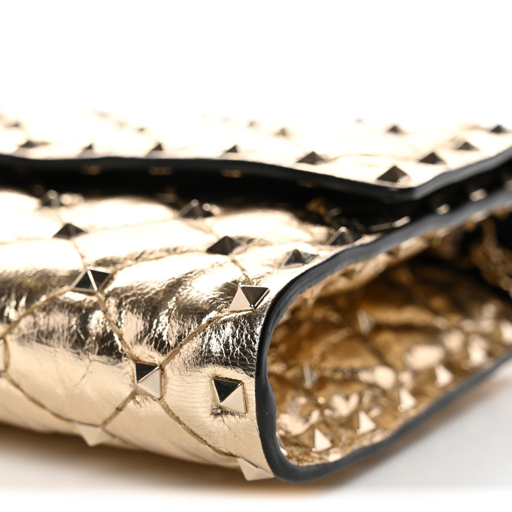 Metallic Wrinkled Lambskin Rockstud Spike Wallet on Chain Mekong