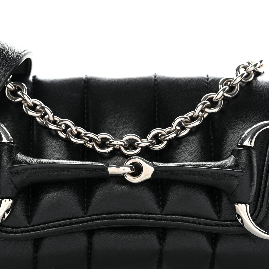 Nappa Vertical Matelasse Small Maxi Horsebit Chain Shoulder Bag Black