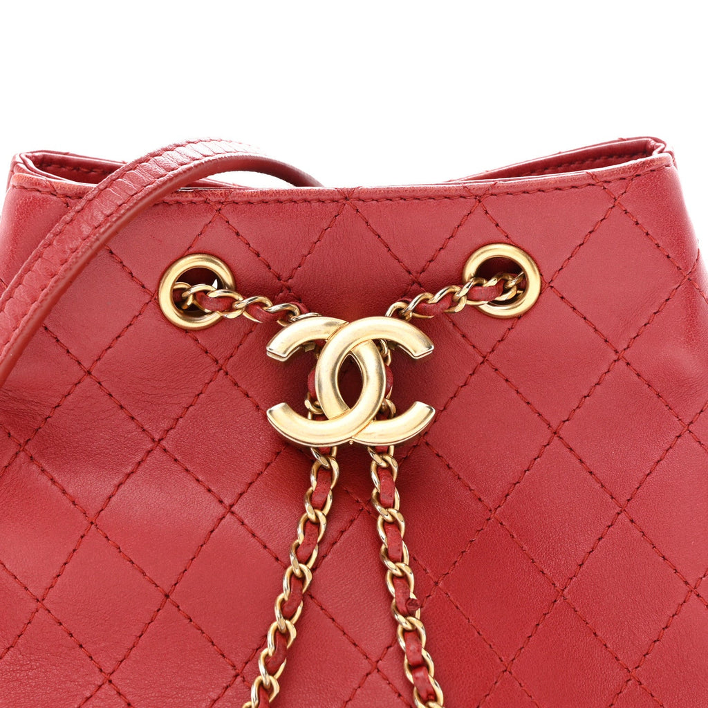 Calfskin Stitched Small Egyptian Amulet Drawstring Bag Red