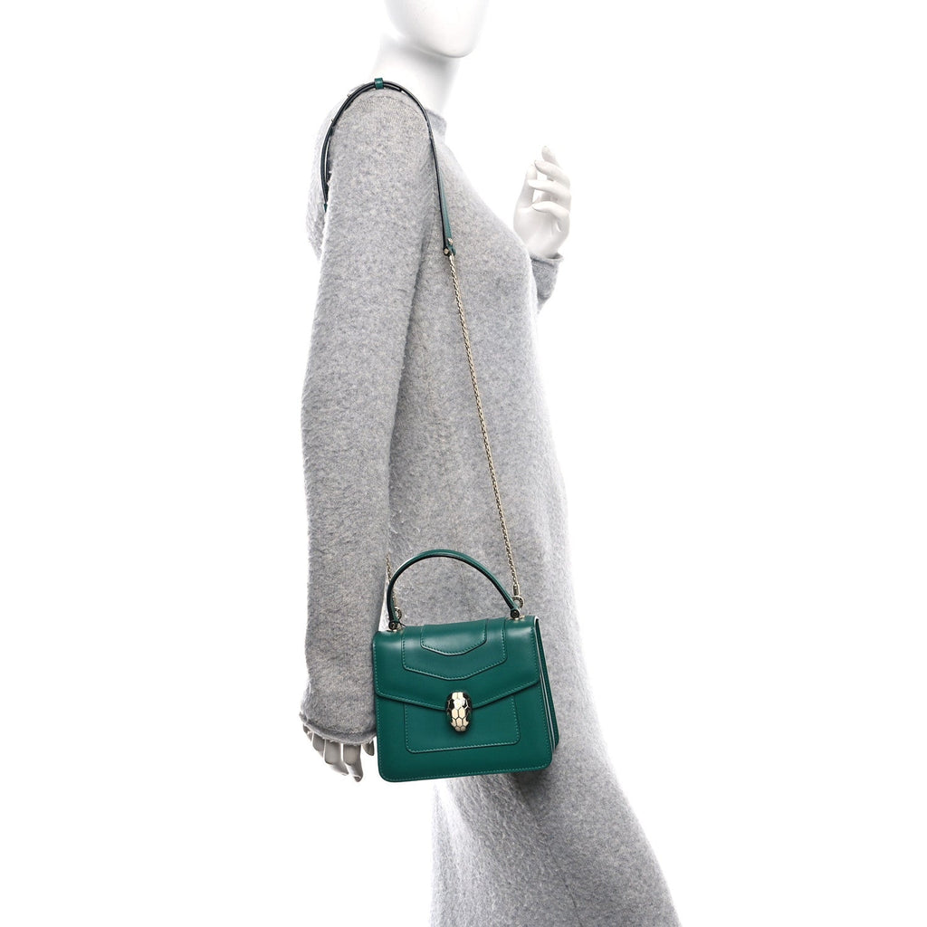 Calfskin Serpenti Forever Top Handle Emerald Green