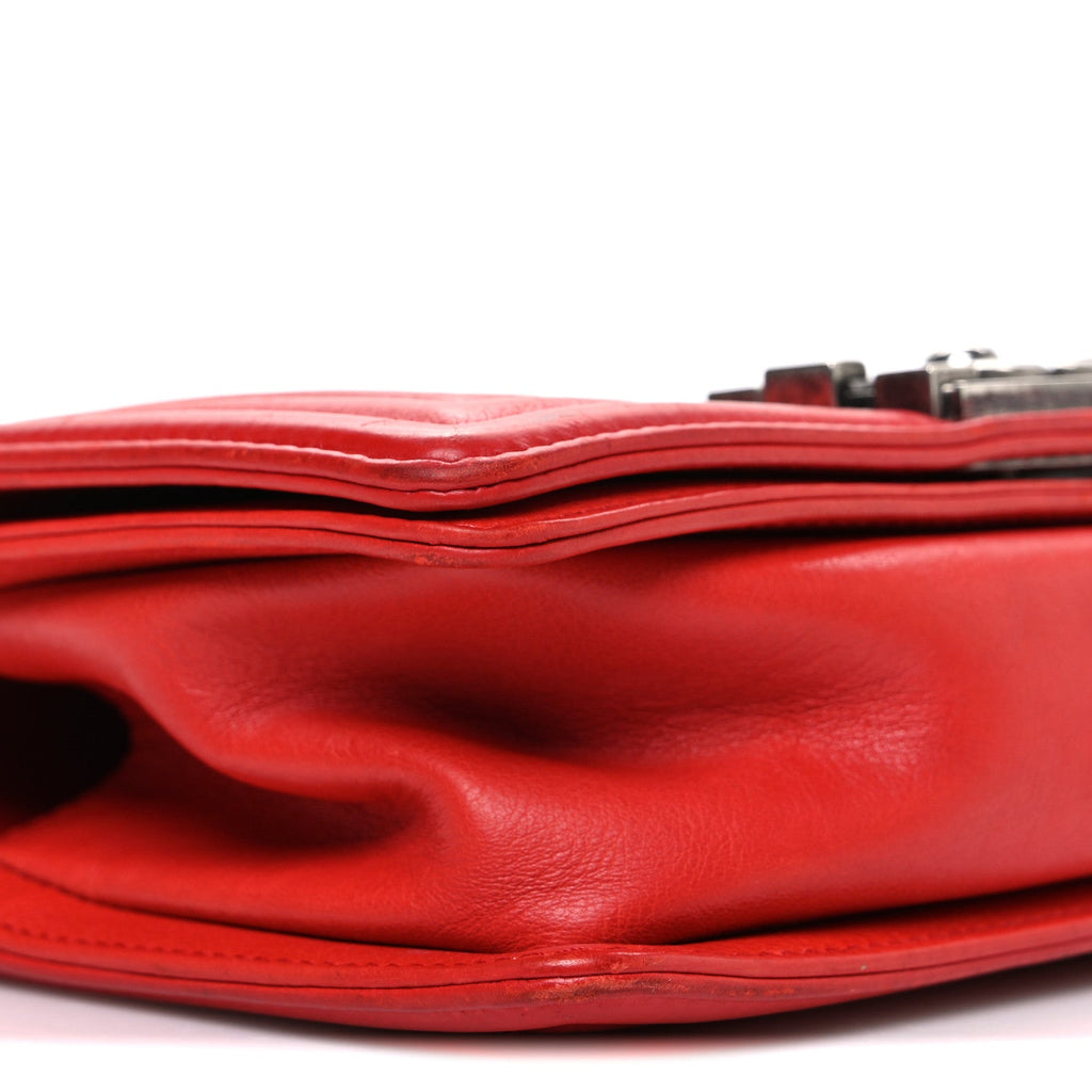 Calfskin Double Stitch Small Boy Flap Red