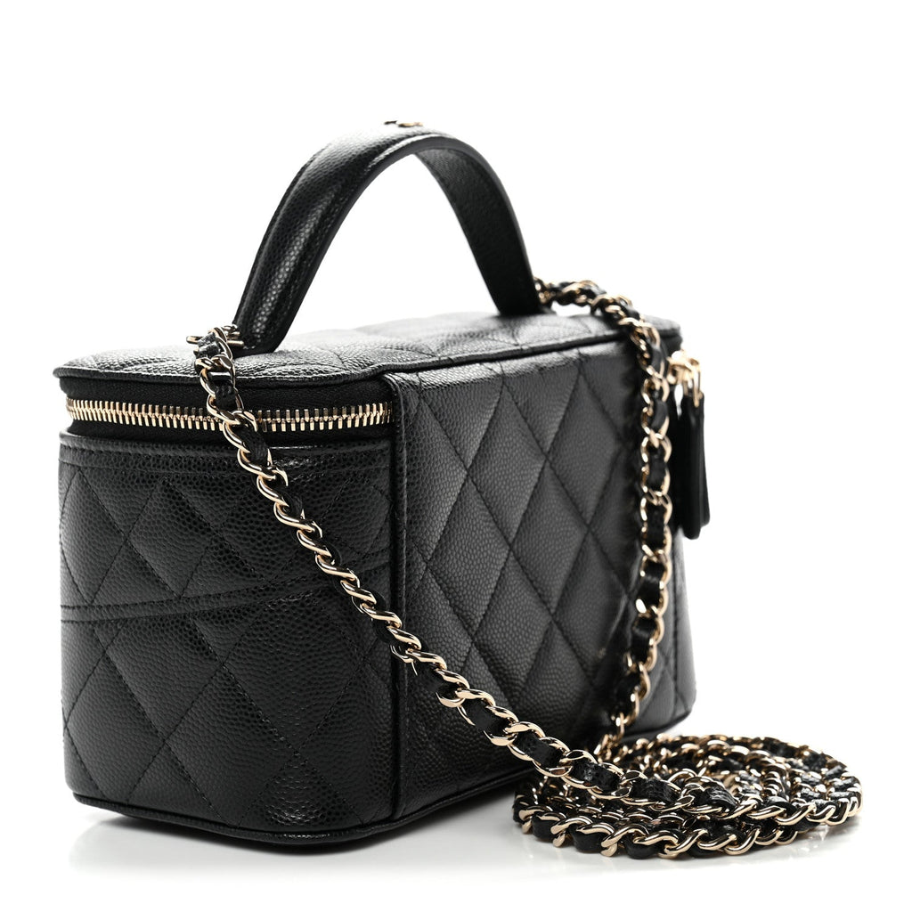 Caviar Quilted Trendy Handle Mini Vanity Black
