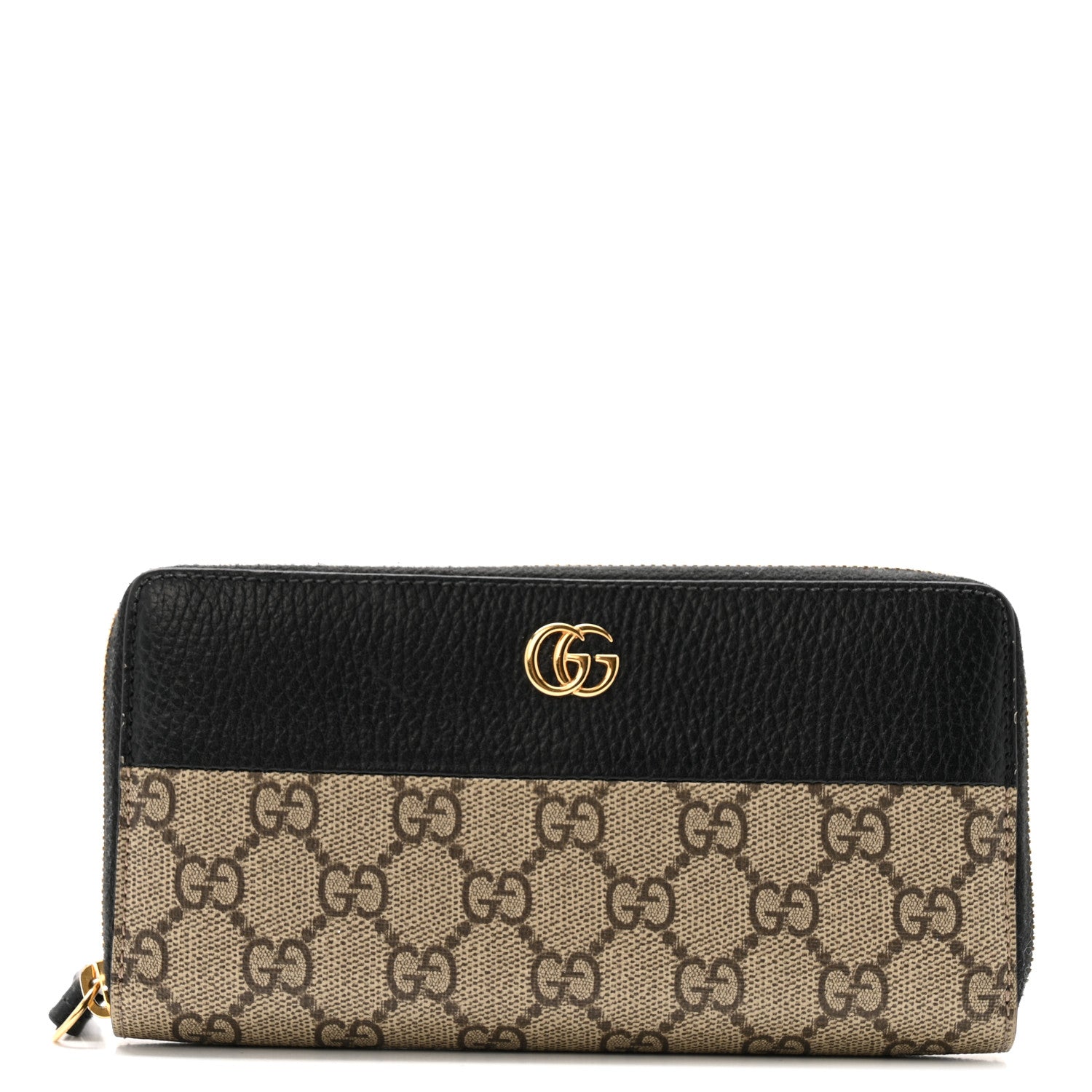 Dollar Calfskin GG Supreme Monogram GG Marmont Zip Around Wallet Black Beige Ebony