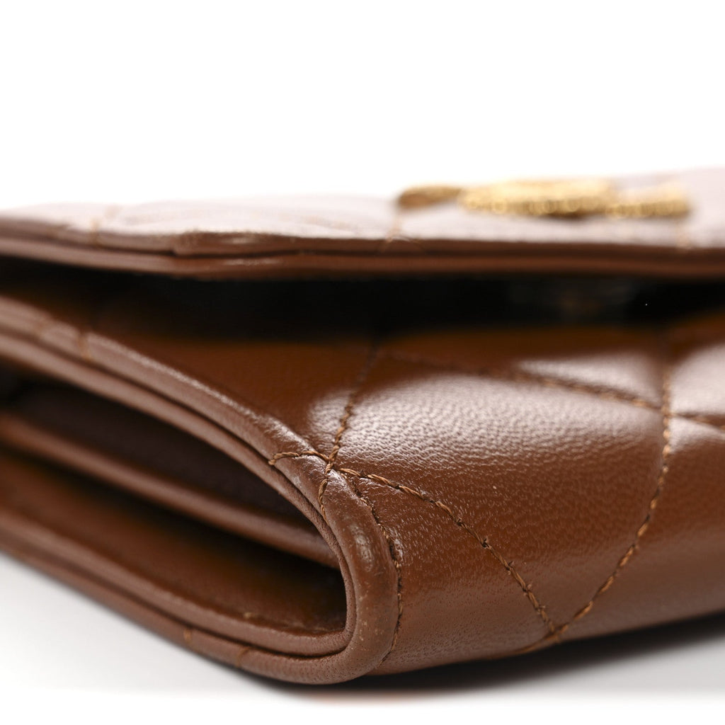 Lambskin Quilted Studded CC Clutch With Chain Brown