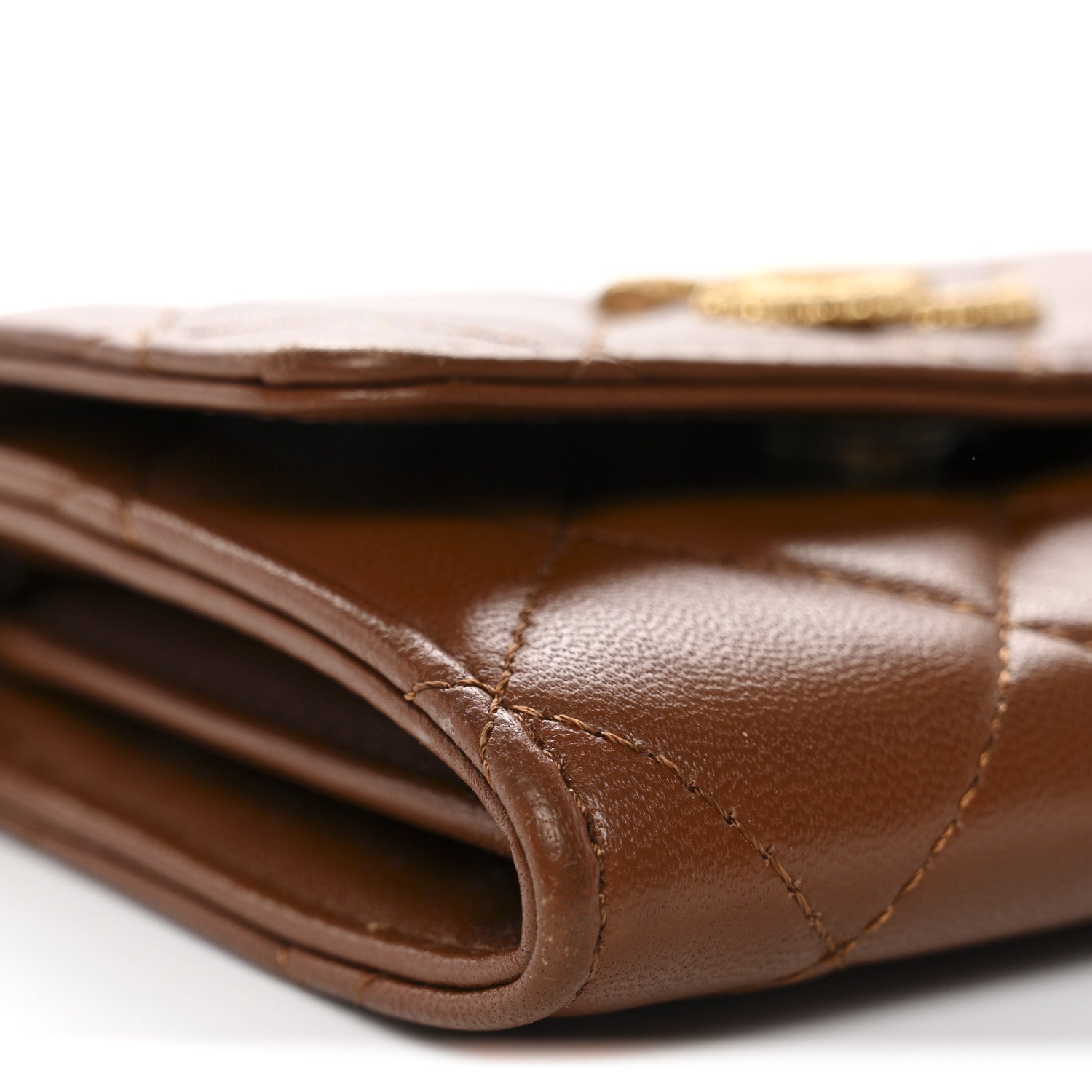 Lambskin Quilted Studded CC Clutch With Chain Brown