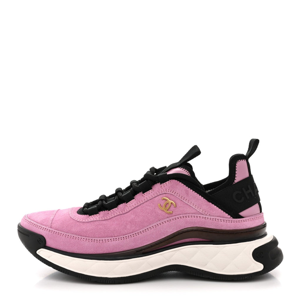Suede Calfskin Nylon Grosgrain CC Sneakers 39 Dark Pink