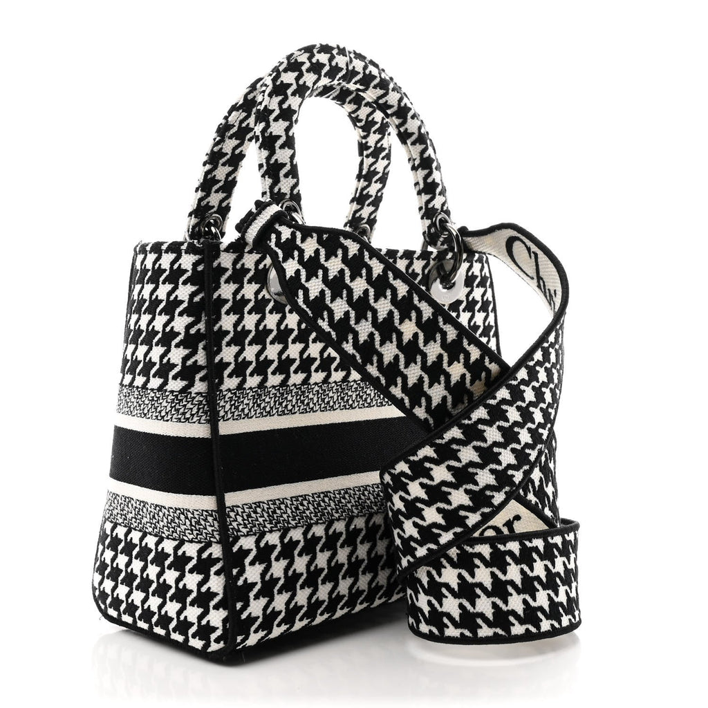 Canvas Houndstooth Embroidered Medium Lady D-Lite Black White