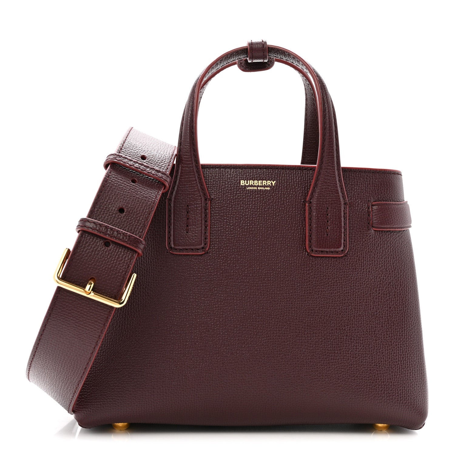 Grainy Calfskin House Check Small Banner Tote Mahogany Red