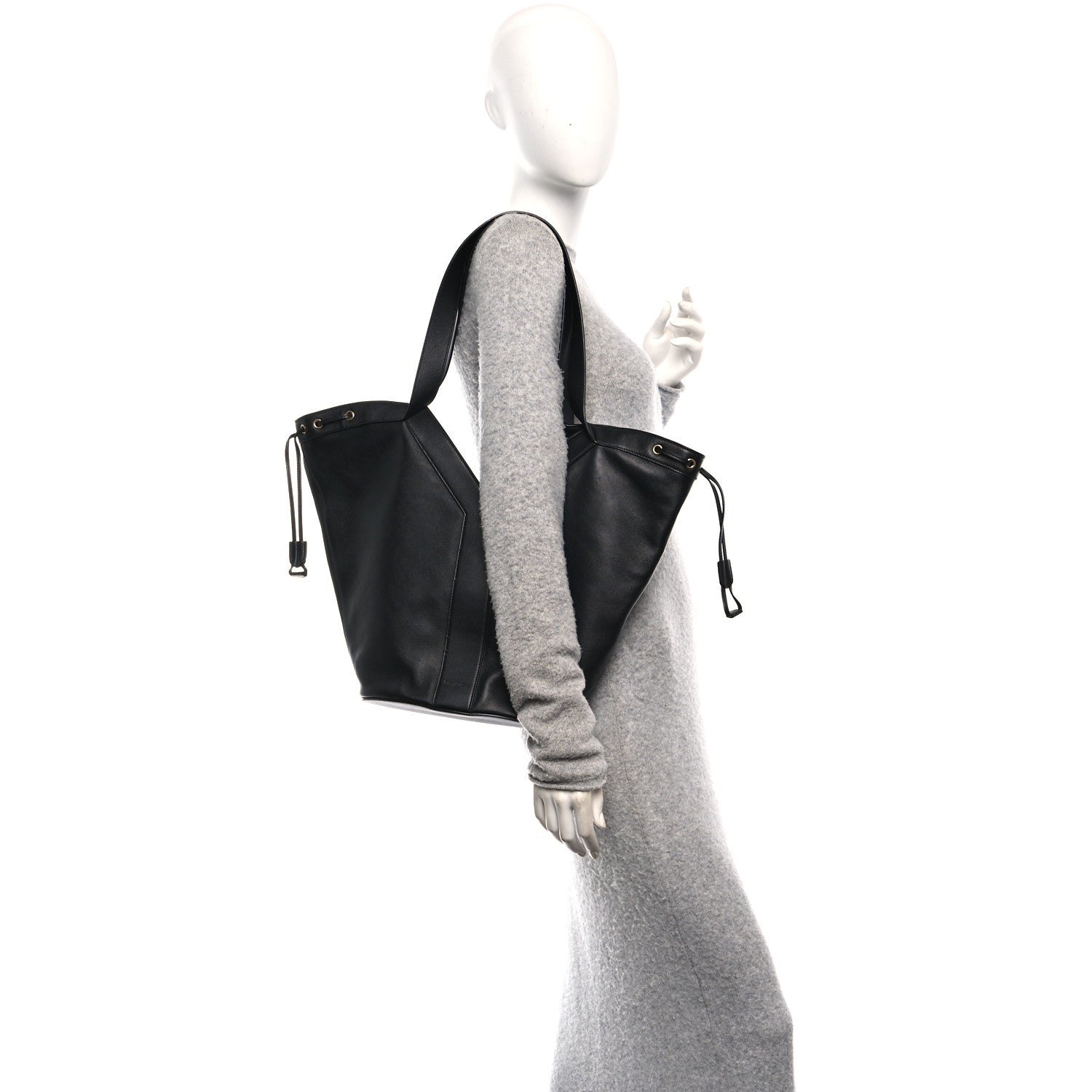 Santorini Lux Calfskin Y Drawstring Tote Black