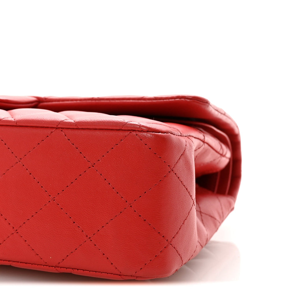 Lambskin Quilted Medium Double Flap Red