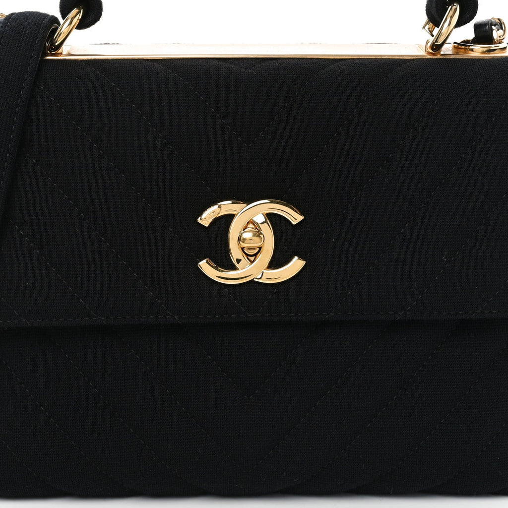 Jersey Chevron Quilted Small Trendy CC Dual Handle Flap Bag Black