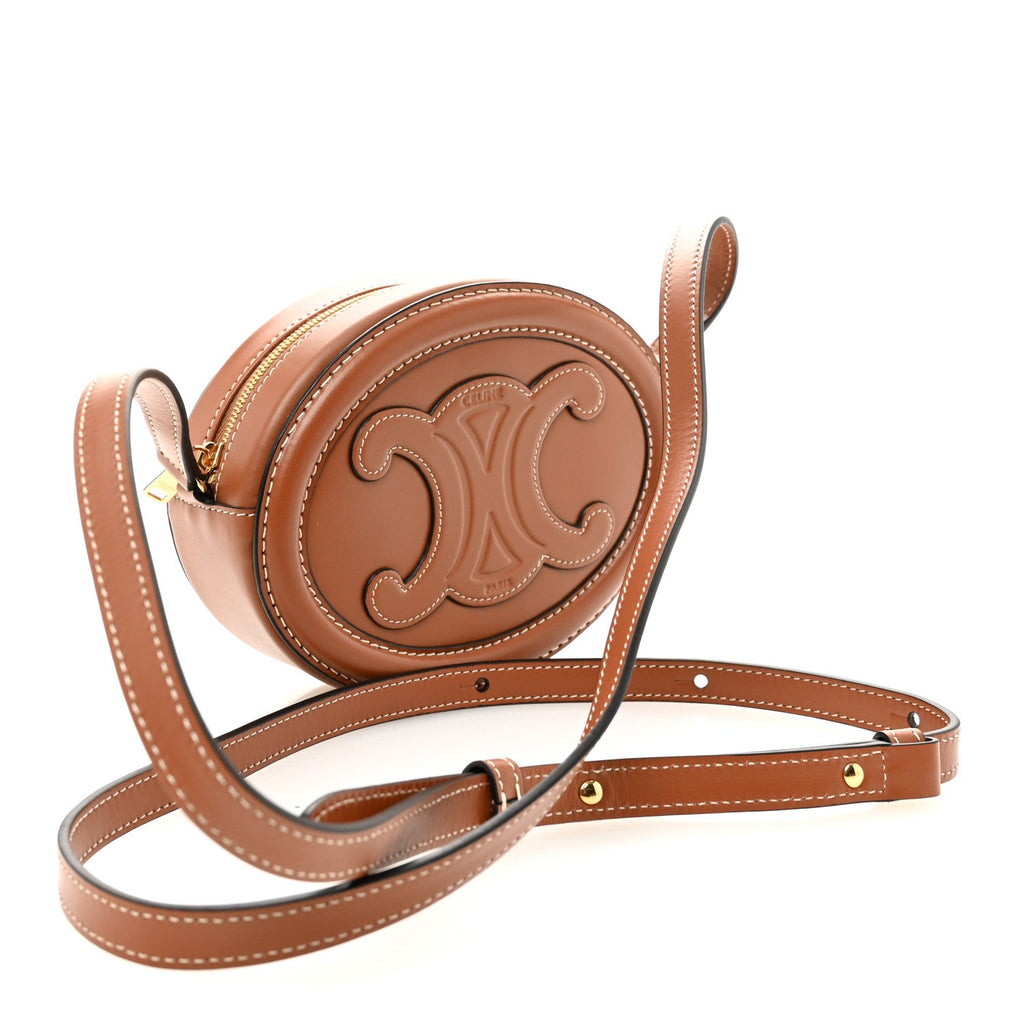 Smooth Calfskin Cuir Small Triomphe Oval Crossbody Purse Tan