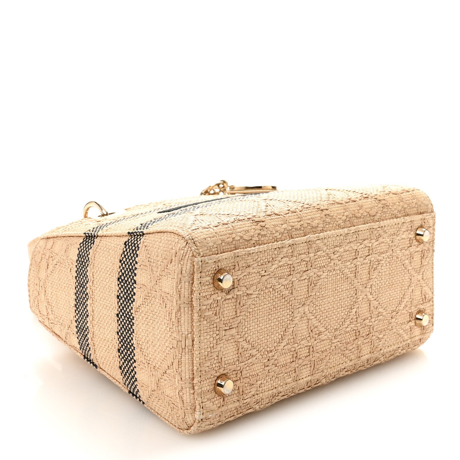 Raffia Woven Cannage Embroidered Medium Lady D-Lite Natural Black