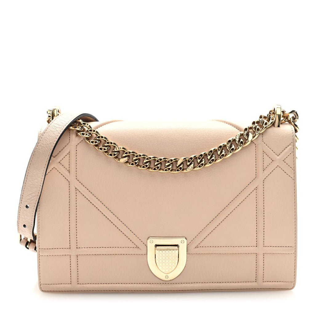 Grained Calfskin Medium Diorama Flap Bag Nude