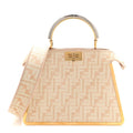 Chenille Suede Metal FF Small Peekaboo I SEE U Satchel Beige White