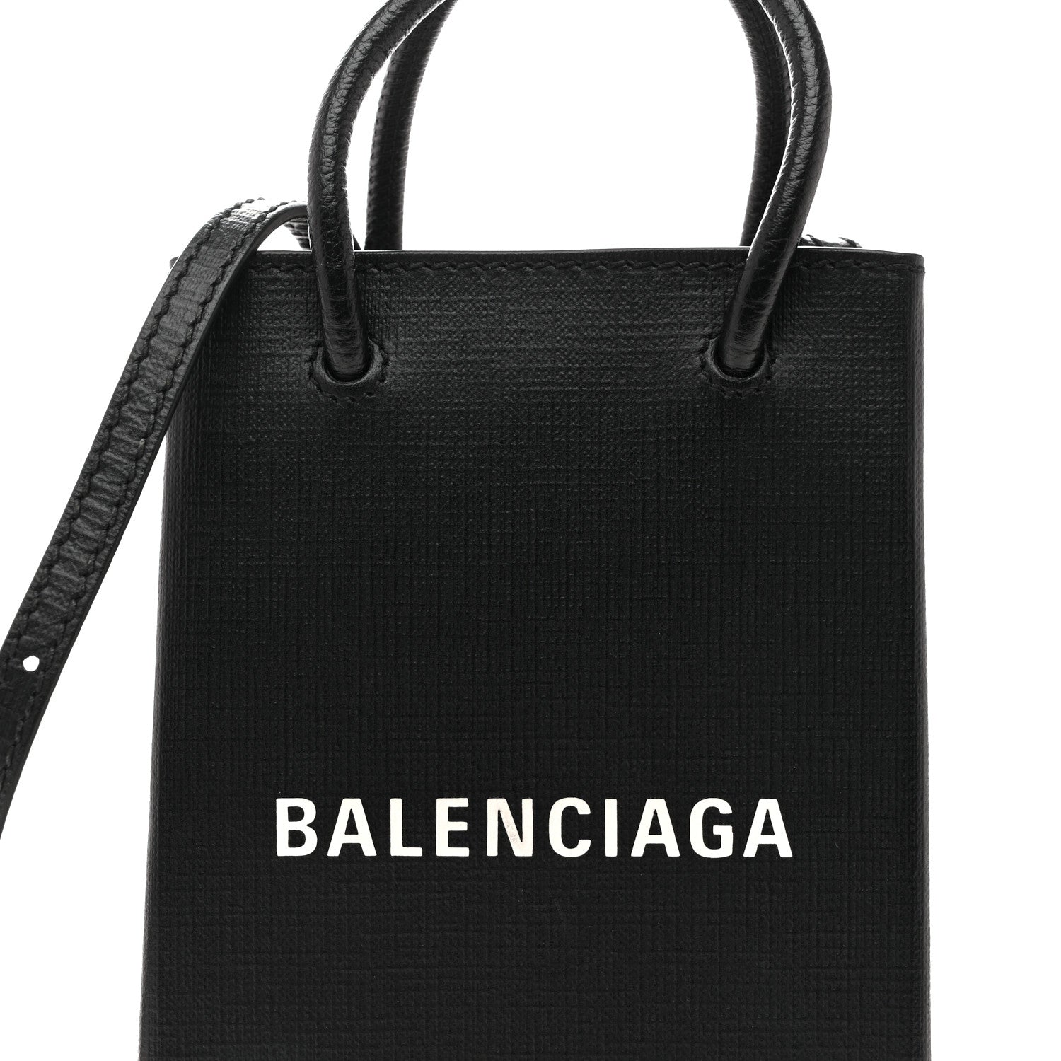 Squared Calfskin Logo Shopping Phone Holder Bag Black