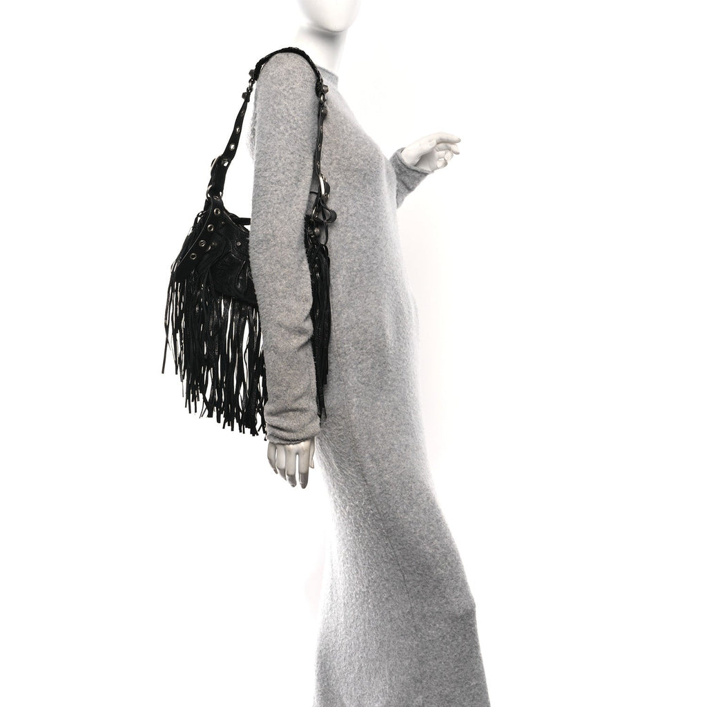Agneau Arena Le Cagole Fringe Shoulder Bag XS Black
