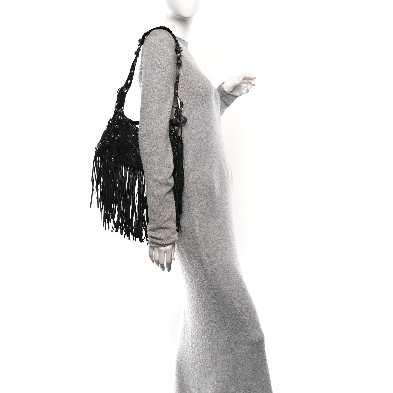 Agneau Arena Le Cagole Fringe Shoulder Bag XS Black