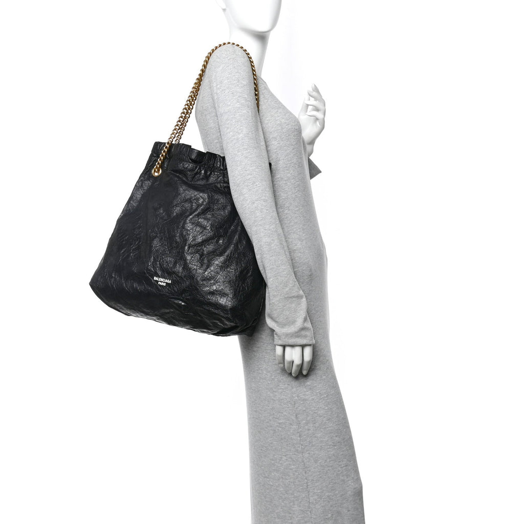 Crushed Calfskin Crush Medium Chain Tote  Black
