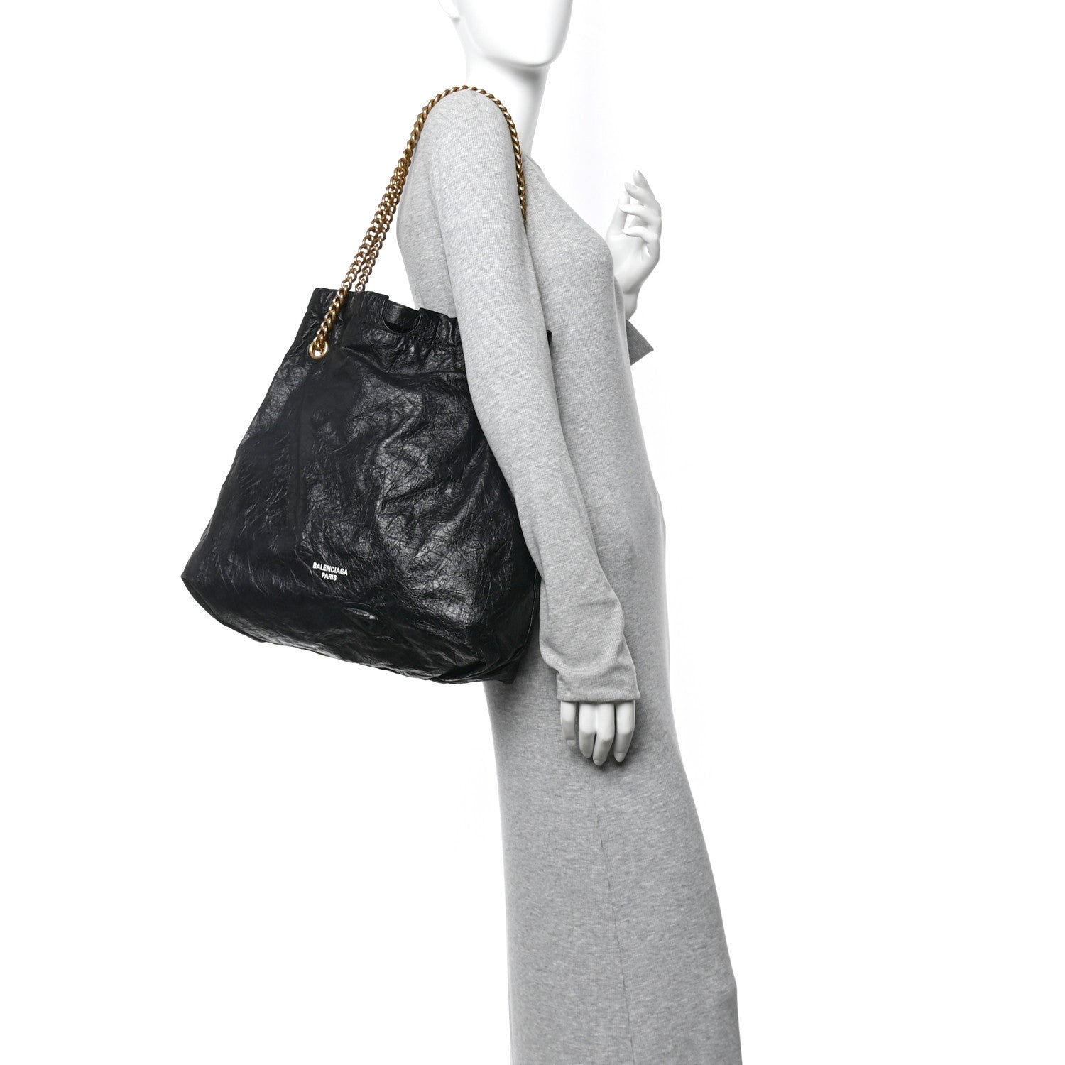 Crushed Calfskin Crush Medium Chain Tote  Black